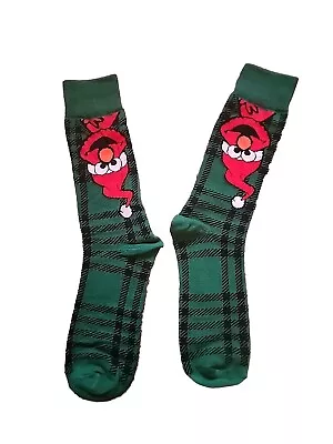 New Mens Size 6-12 Crazy Socks Elmo Green Crew One Pair Christmas Holiday  • $12.99
