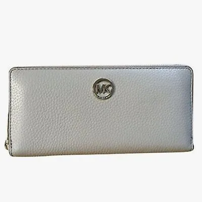 Michael Kors Fulton Continental Leather Zip Around Wallet Pearl Grey • $24.99