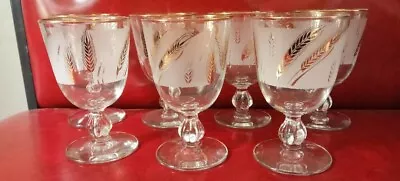 7 Vintage Gold Rim & Wheat Pattern Stemmed Water Glasses Perfect Condition • $5