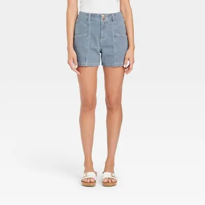 Universal Thread Women's Size 14 High-Rise Cargo Blue/White Stripe Denim Shorts • $4.35