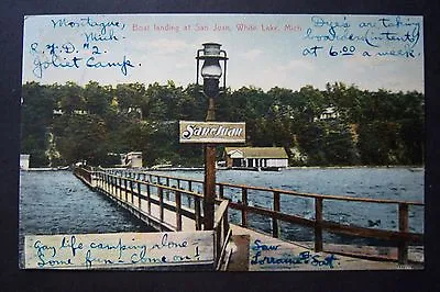 Boat Landing At SAN JUAN White Lake Montague MI Postcard Circa 1908 Writing • $11