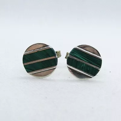 Handsome Mexico Sterling Silver 925 Malachite Stone Cuff Links K1044 • $39.95