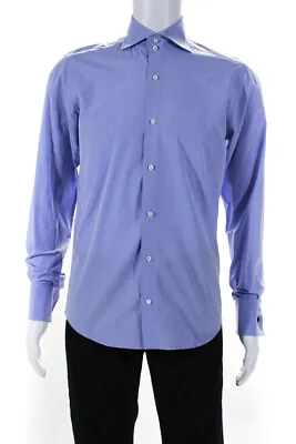 Domenico Vacca Mens Cotton Buttoned Collared Long Sleeve Tops Blue Size EUR39 • $42.01