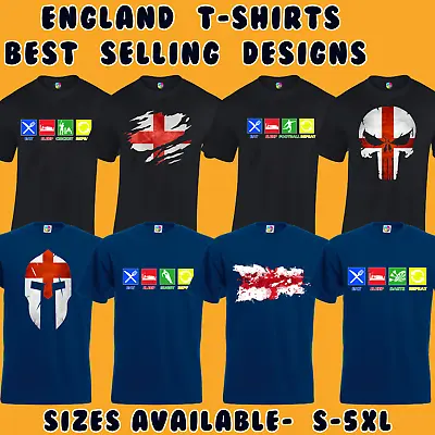 Mens England T-shirts Patriotic Football Fan Cricket Funny T Shirt Top New • £8.99