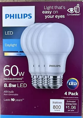 Philips A19 E26 (Medium) LED Bulb Daylight 60 Watt Equivalence 4 Pk • $9.99