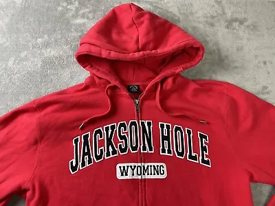 Jackson Hole Wyoming Full Zip Hoodie Men’s  Large Embroidered Front Hooded Red • $20