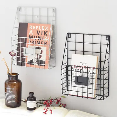 £15.19 • Buy Wire Magazine Newspaper Basket Wall Mounted Post Storage Rack Organizer Office