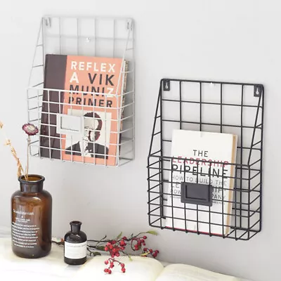 £15.19 • Buy Wire Magazine Newspaper Basket Wall Mounted Post Storage Rack Organizer Office