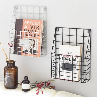 Wire Magazine Newspaper Basket Wall Mounted Post Storage Rack Organizer Office • £10.09