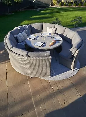 Outdoor Lounge Dining Set Grey PU Rattan Garden 8 Seater Garden Day Bed Table • £1999