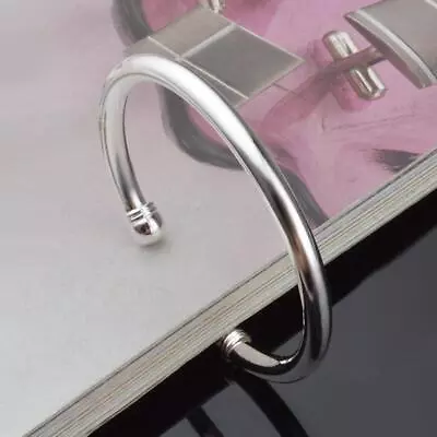 High Polished Sterling Silver Plain Round Cuff Bracelet Bangle Adjustable Mens • $8.99