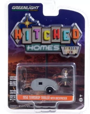 GREENLIGHT Caravan Teardrop 1 Axle 1956 Grey With Figurine Series Hitched • $18.04