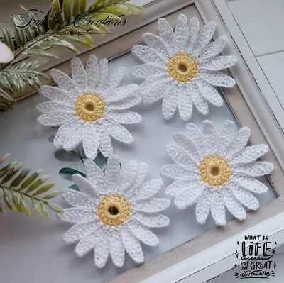 £5.69 • Buy 4 Handmade White Crochet Daisy Flowers Chamomile Applique Craft Card Making Sew