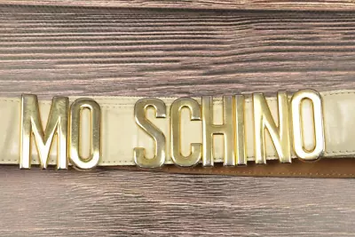 MOSCHINO Beige Spell Out Logo Leather Belt • $100