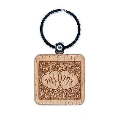 Mr & Mr Intertwined Hearts Flower Wedding Engraved Wood Square Keychain • $9.99