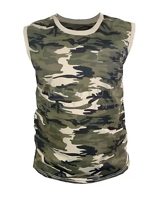 Mens Camouflage VESTS Sleeveless Tank Top Training Gym BodyBuilding Comfy Fit • £5.99