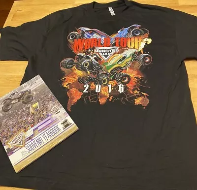 Monster Jam Truck World Tour 2016 T Shirt Mens XL Grave Digger Free Souvenir Bk • $35