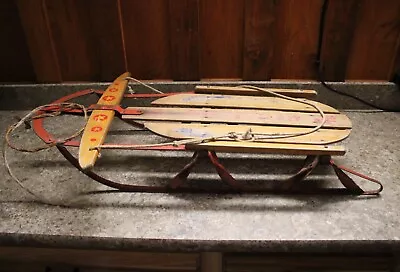 Vintage Red Metal And Wooden Snow Sled American 33 3/4  X 13    23  Handle • $74.25