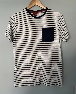 Merc London Liberty Striped T-Shirt 100% Cotton Logo Short Sleeve Size Small • £7.99