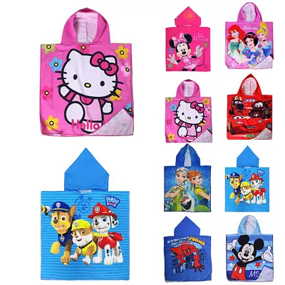 Cartoon Microfibre Swimming Hooded Towel Poncho Bath Beach For Kids Boys Girls • £12.57