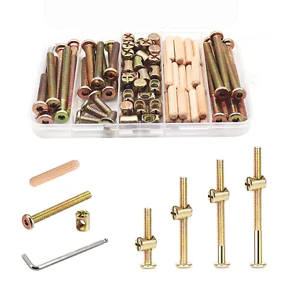 16 Set Crib Screws Hardware Replacement Kit Bed Frame Bolts &Wooden Dowel Pins • $13.91