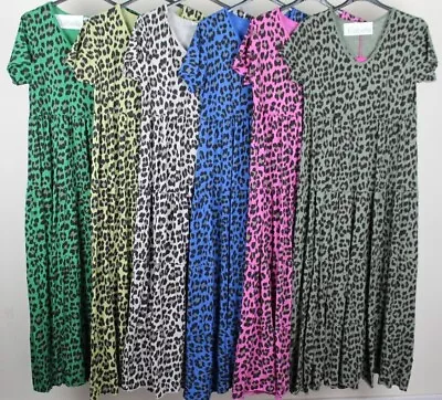 New Ladies Italian Comfy Summer Animal Print Cotton Long Kaftan Maxi Dress • £23.99