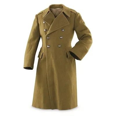 Vintage Romanian Army Wool Greatcoat Surplus Officer Trenchcoat Medium-Large • £71.24