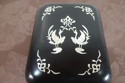 Vintage Asian Bakelite Trinket Jewelry Box Abalone Shell Inlay Peacock Design • $16