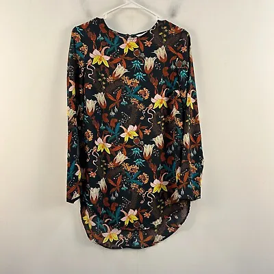 H&M Dress Womens 4 Tunic Top Shirt Black Red Floral Long Sleeve Pullover 22002 • $18.85