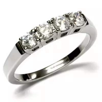 Ladies Eternity Ring Band Silver  Simulated Diamonds Stainless Steel SIZE Q • £12