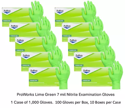 ProWorks 7 Mil Nitrile Exam Gloves Lime Green GL-NG107 Case Of 1000 Gloves • $65