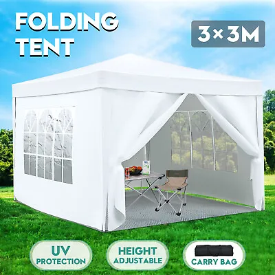 $129.90 • Buy 3x3m Folding Gazebo Pop Up Marquee Outdoor Canopy Camping Tent Side Wall White