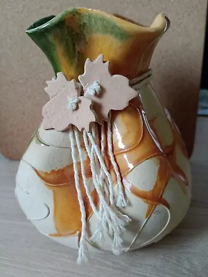 Unusual Pretty Bag Effect Shape Pottery Pot String And Leaf Detail • £5.99