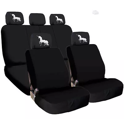 For VW New Black Flat Cloth Car Truck Seat Covers And Unicorn Headrest Cover • $38.92