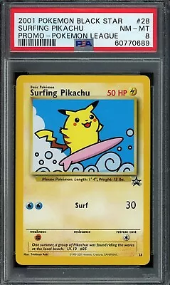 PSA 8 NM-MINT Surfing Pikachu #28 WOTC Black Star Promo HOLO Pokemon Card • $28.79