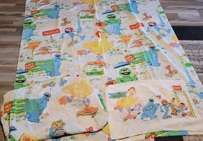 Vintage Sesame Street Twin Bedding Set 3 Pc Sheets Pillowcase Muppets Skateboard • $38.40