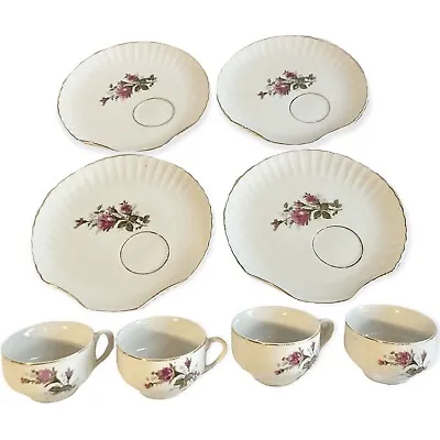 Set 4 Vintage Betson’s Rose Tea Cup Shell 8” Saucer Plate Pink Flower Gold Paint • $35.98