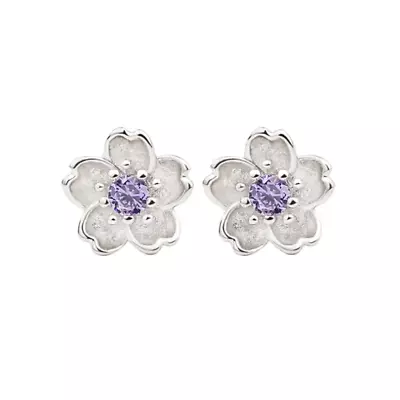 Crystal Flower Earrings Stud 925 Sterling Silver Women Girls Ear Jewellery Gift • £2.99