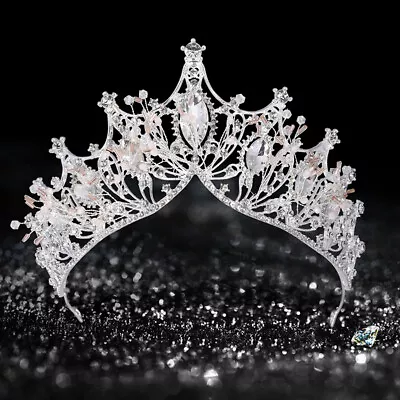 $14.61 • Buy Crystal Baroque Crowns Tiaras Pearl Bride Wedding Crown For Women Princess Tiara