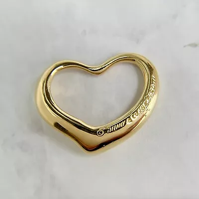 Tiffany & Co. 18K Yellow Gold Elsa Peretti Open Heart Pendant - 22mm • $895