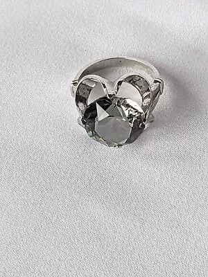 Vintage Modernist Sterling Silver Ring Sz 5.75 Large Faceted Crystal 6.8g • $27