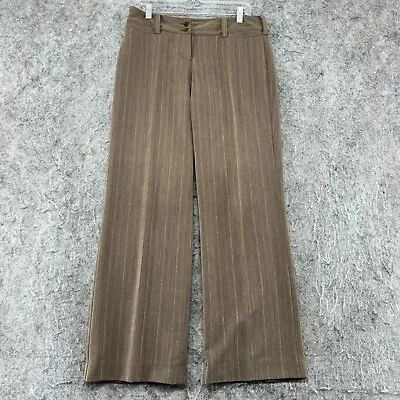 VINTAGE Pants Womens 10 Petite Brown Rayon Pinstripe Modern Fit Wide Leg 90s • $5.99
