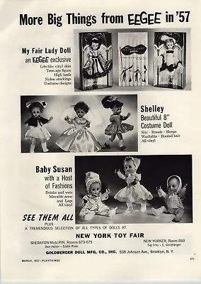 1957 PAPER AD Eegee My Fair Lady Doll Shelley 8  Costume Baby Susan Toy Cannon • $14.97