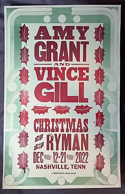 AMY GRANT & VINCE GILL 2022 Ryman  HATCH SHOW PRINT Poster Nashville Christmas • $75