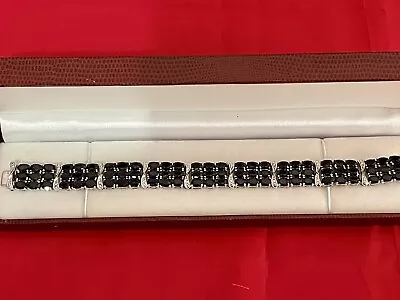 Beautiful  Macys 3 Rows Black Diamond Tennis Bracelet In 925 Sterling Silver • $150