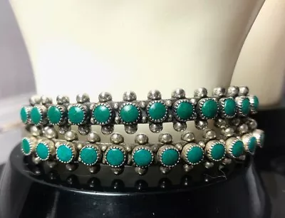 TWO Vintage NAVAJO Sterling Silver CUFF BRACELETS  W/ TURQUOISE STONES • $60