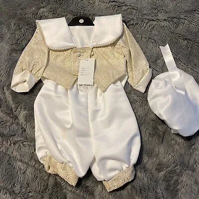Was £42 LYNNAT Baby Boys 3Piece WHITE Outfit Tailed Waistcoat & Hat 6-12months • £14.99