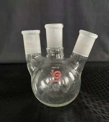 Lab Glass 500mL 3-Neck Round Bottom Flask 2 Vertical 1 Angled 29/42  Chipped • $18.74