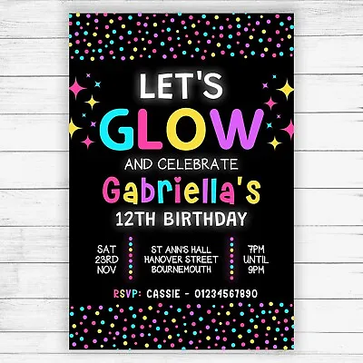 Neon Glow Party Invitations - Pack Of 10 - Disco Dance Pink - With Envelopes • £5.79