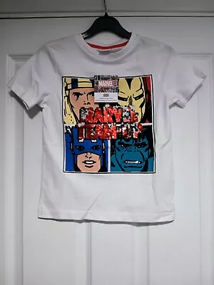 Marvel Avengers Team Up Sequin Boys White  T-Shirt 5-6 Years • £5.99